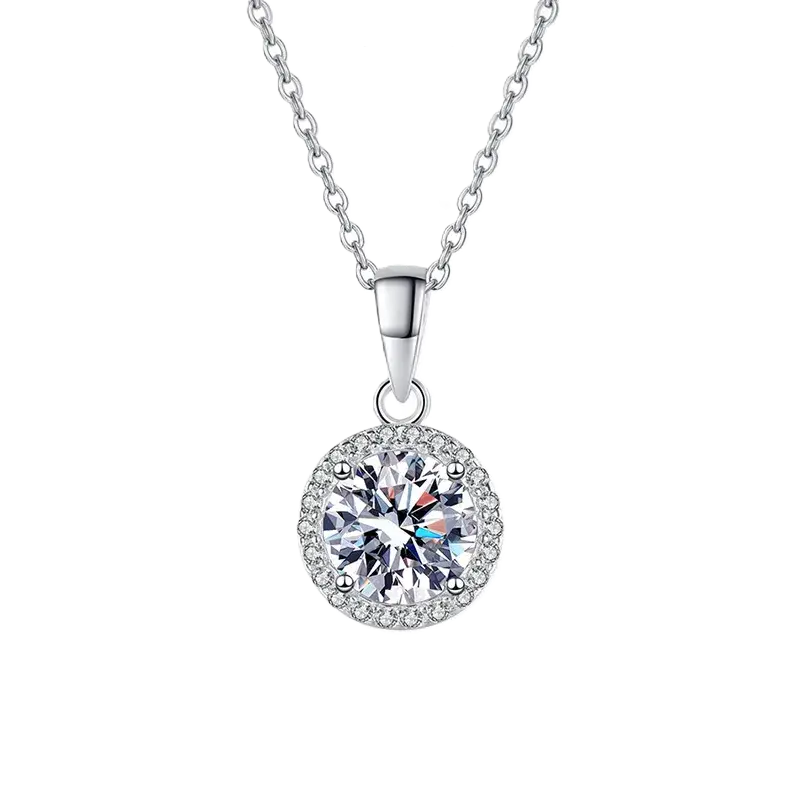 Elegant 925 Sterling Silver Moissanite Round Pendant Necklace