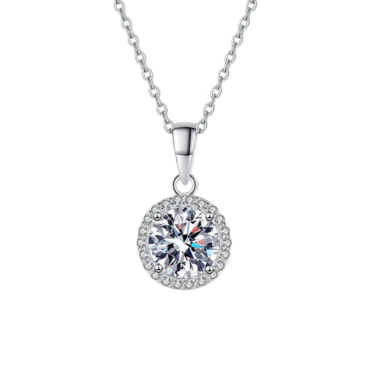 Elegant 925 Sterling Silver Moissanite Round Pendant Necklace