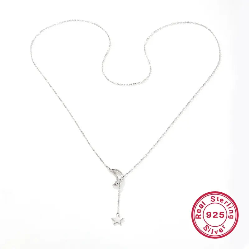 Lumi Elegant Star & Moon Sterling Silver Pendant Necklace with White Gold Plating