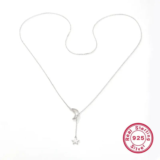 Lumi Elegant Star & Moon Sterling Silver Pendant Necklace with White Gold Plating