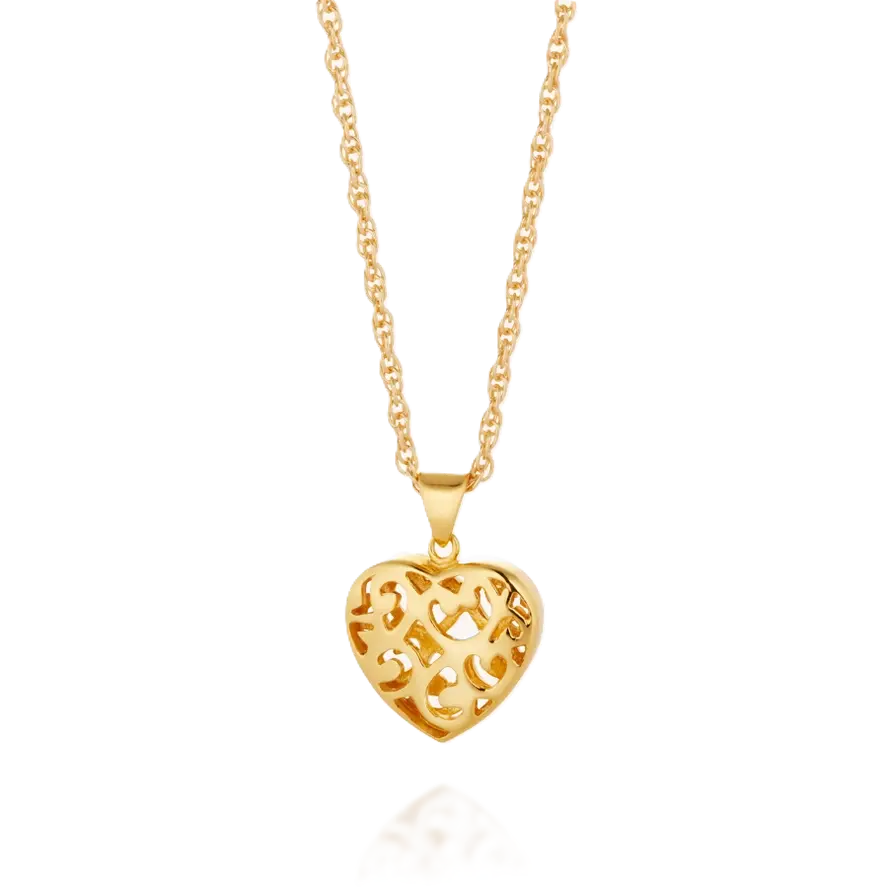 Nellou Filigree Heart Pendant Necklace – 925 Sterling Silver or 18ct Gold Plated