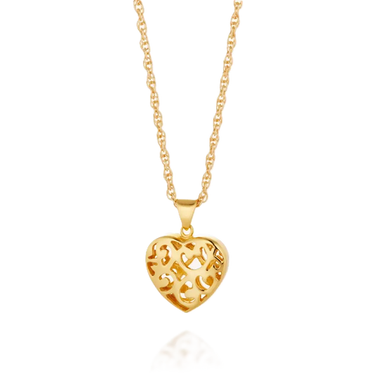 Nellou Filigree Heart Pendant Necklace – 925 Sterling Silver or 18ct Gold Plated