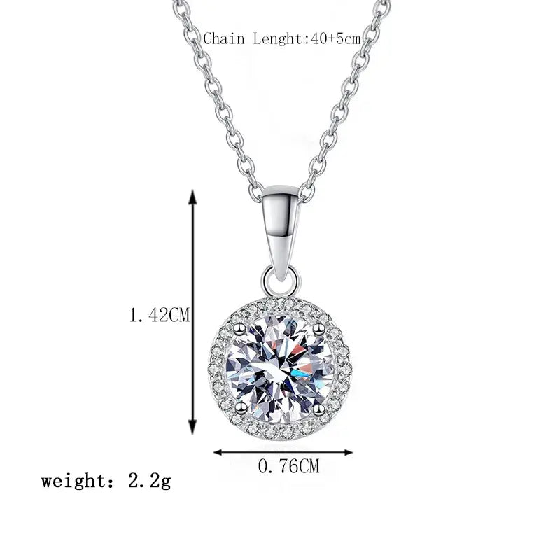Sterling Silver Necklace Moissanite Round Pendant
