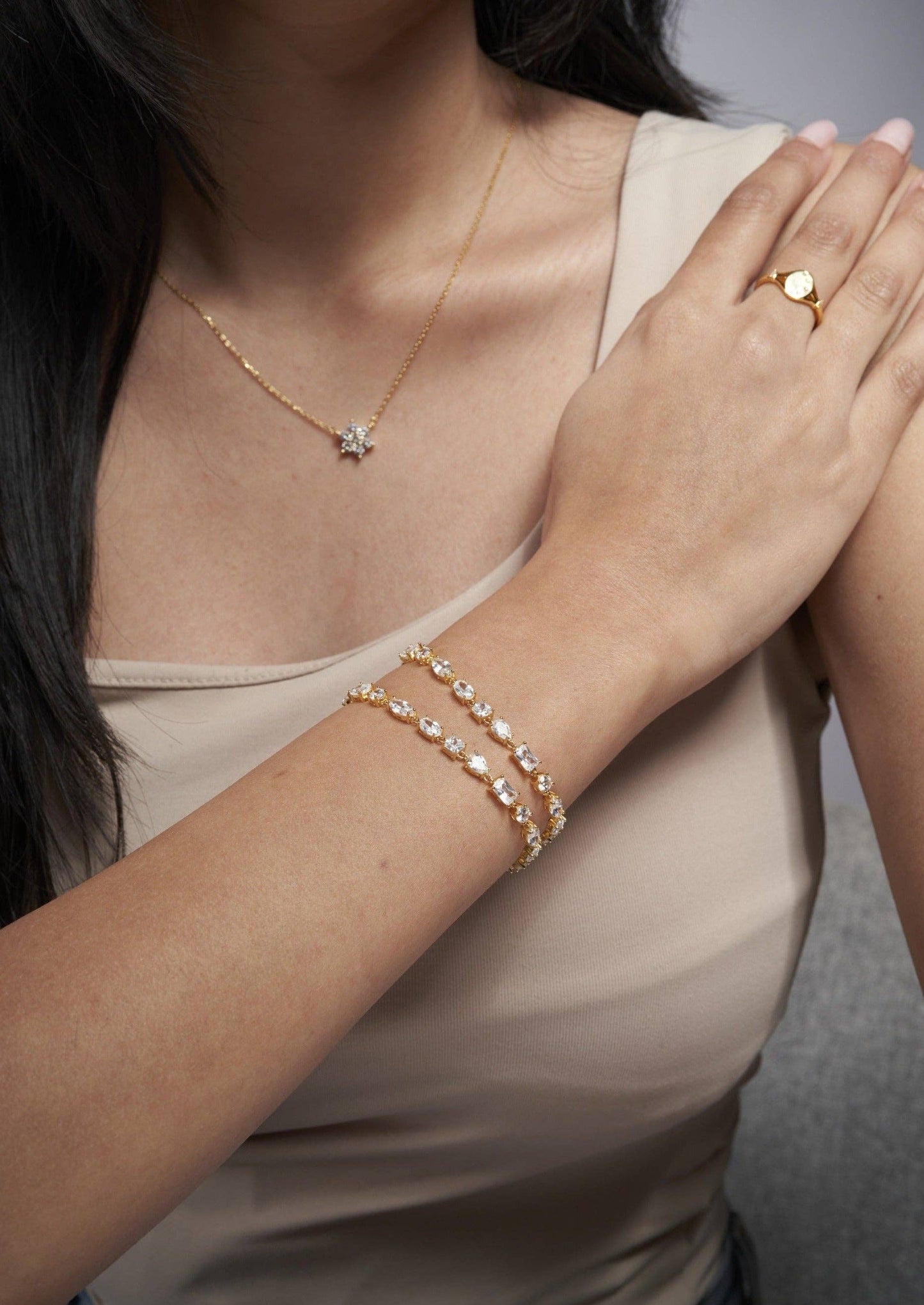 Bijou 18k Gold Vermeil Tennis Bracelet - 4mm Multi Cut Gemstones