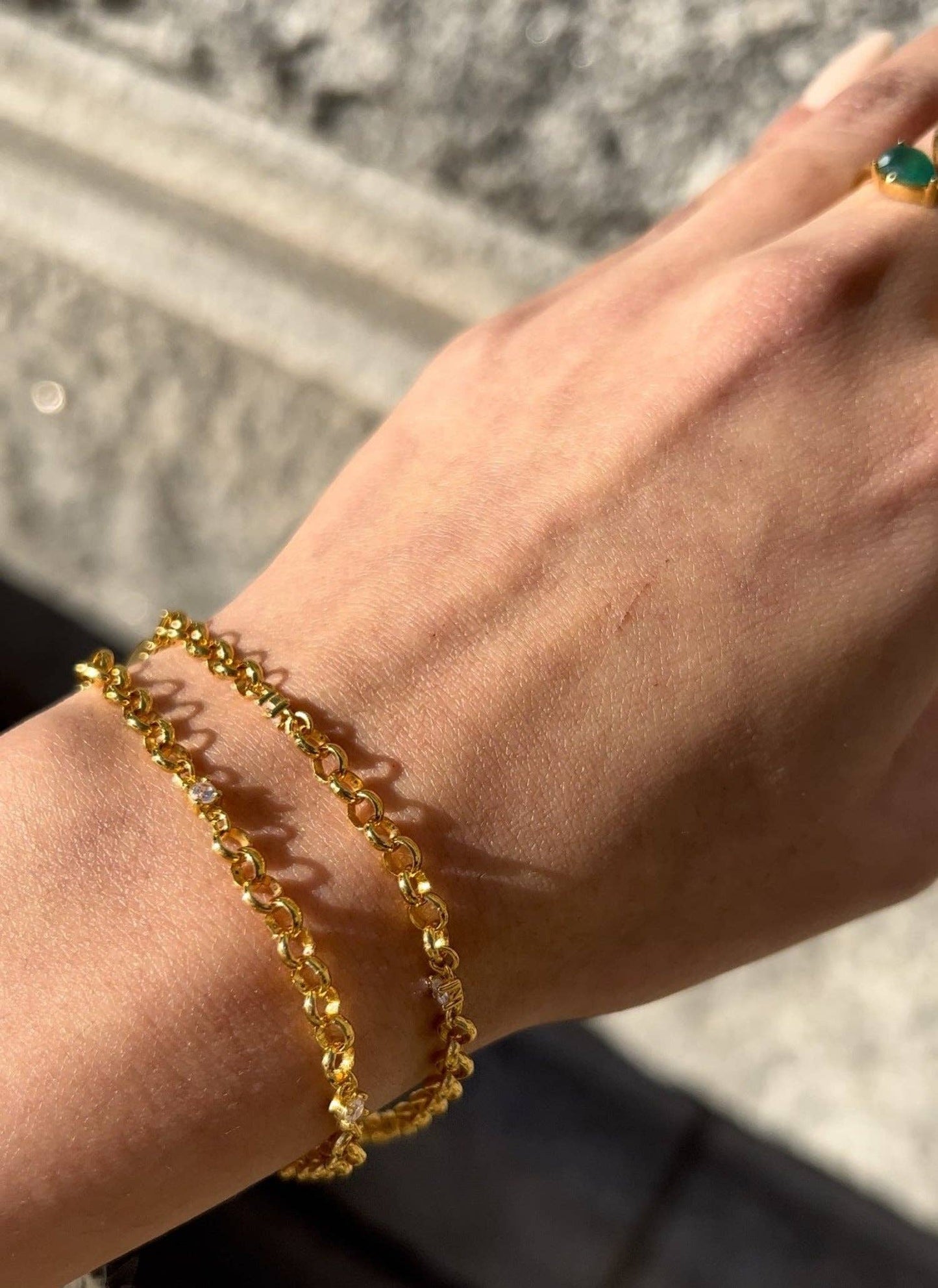 Chicago T-BAR Belcher Rolo Chain 18ct Gold Vermeil Bracelet with Zirconia