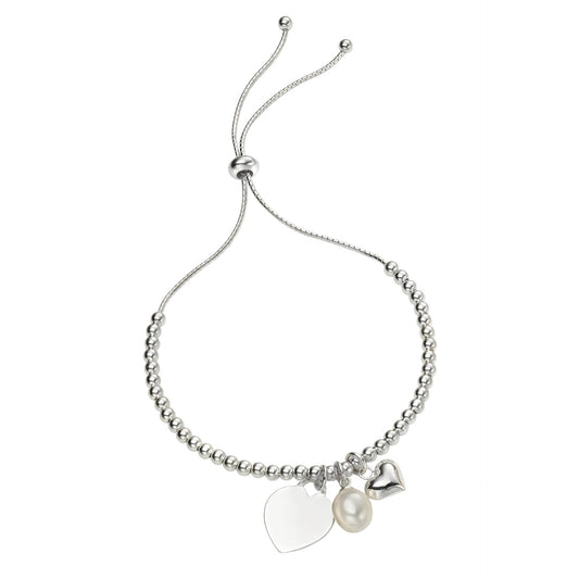 Gecko Heart and Pearl Charm Ball Slider Bracelet - 925 Sterling Silver