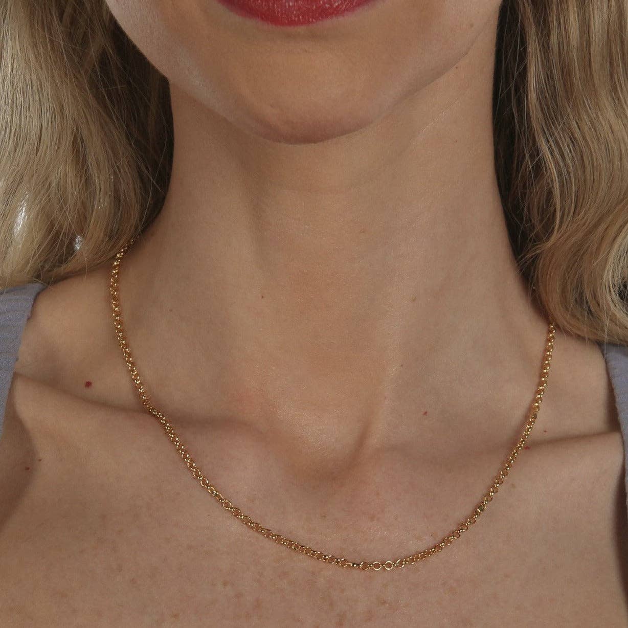 Chicago Belcher Rolo Chain 18ct Gold Vermeil Necklace with Zirconia