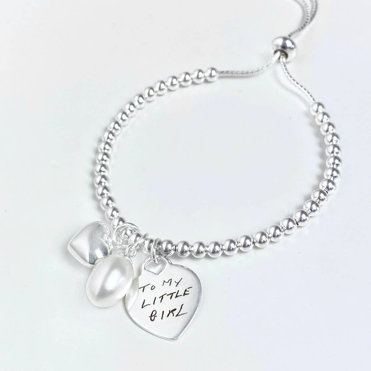 Beginnings Gecko Heart and Pearl Charm Ball Slider Sterling Silver Bracelet