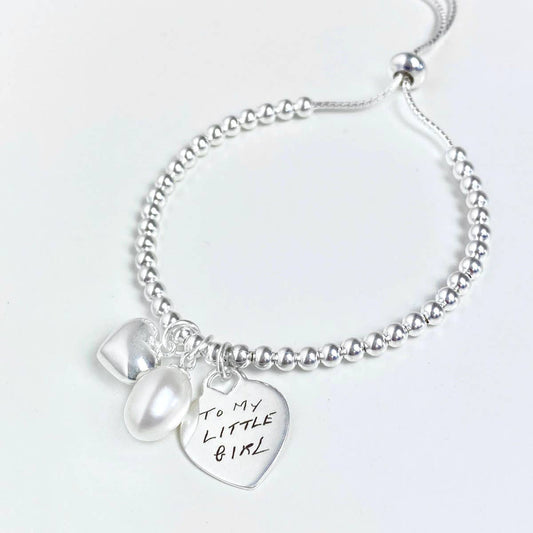 Beginnings Heart and Pearl Charm Ball Slider Sterling Silver Bracelet