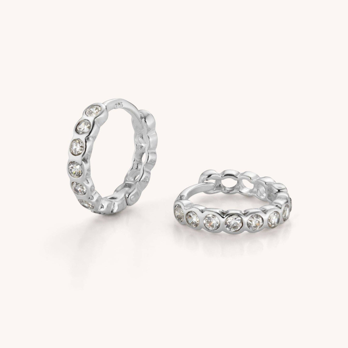 Nellou Shine Dot Hoop Earrings – Sterling Silver with Cubic Zirconia