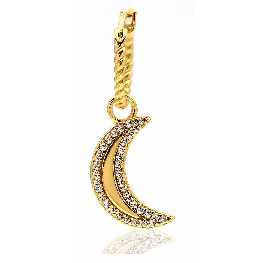 Celestial Moon & Star Pavé Charm Hoop Earrings 18ct Gold Vermeil
