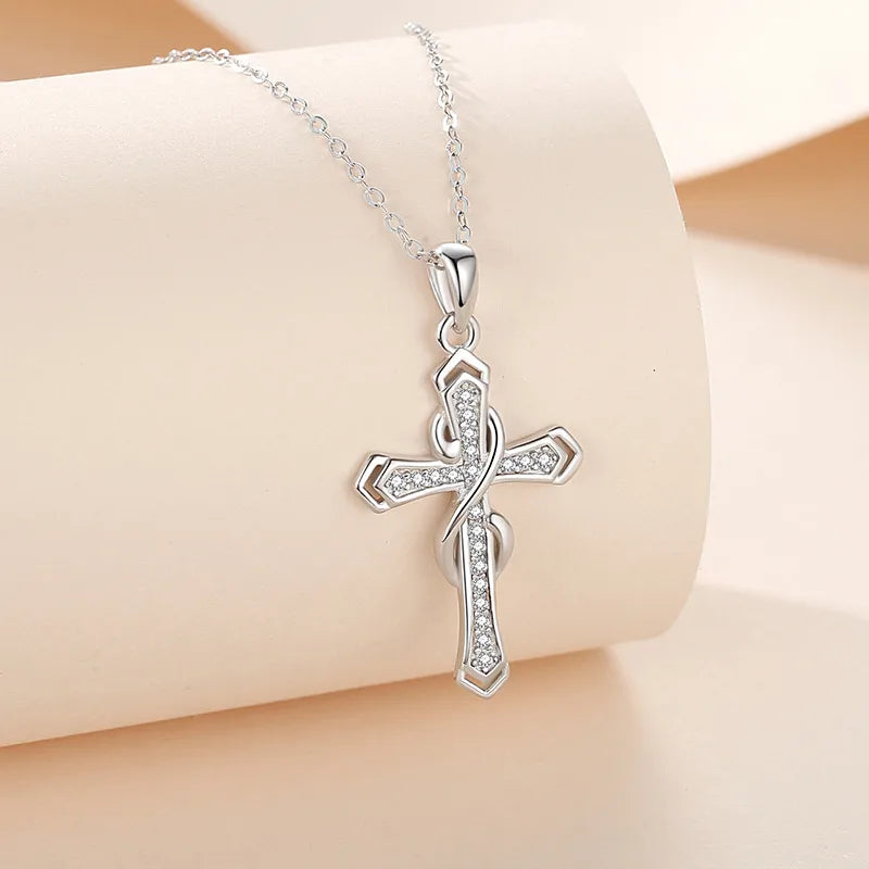 Sterling Silver Zircon Cross Pendant Necklace - LumiUK