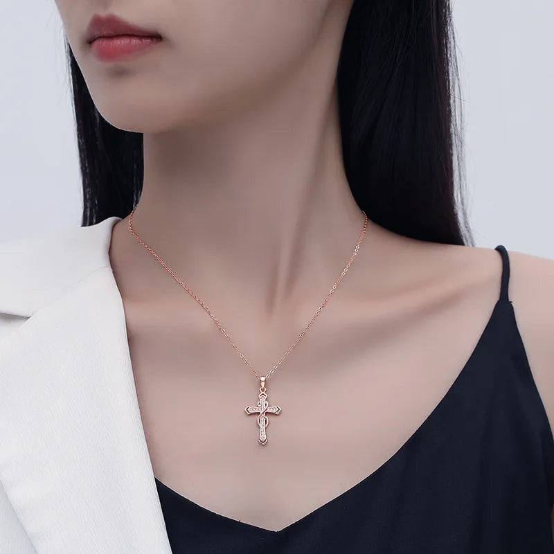 Sterling Silver Zircon Cross Pendant Necklace - LumiUK