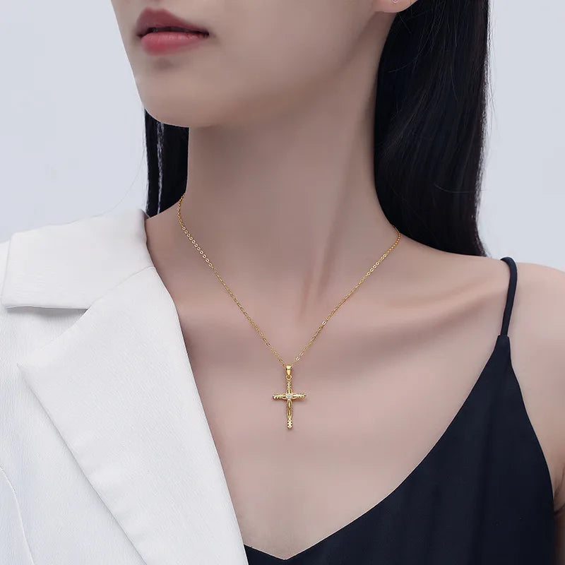 Sterling Silver Cross Pendant Necklace with Zircon Inlay - LumiUK
