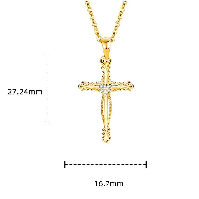Sterling Silver Cross Pendant Necklace with Zircon Inlay - LumiUK