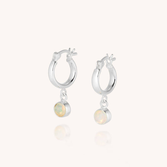 Nellou Gem Hoop Earrings – Sterling Silver with Radiant Opals