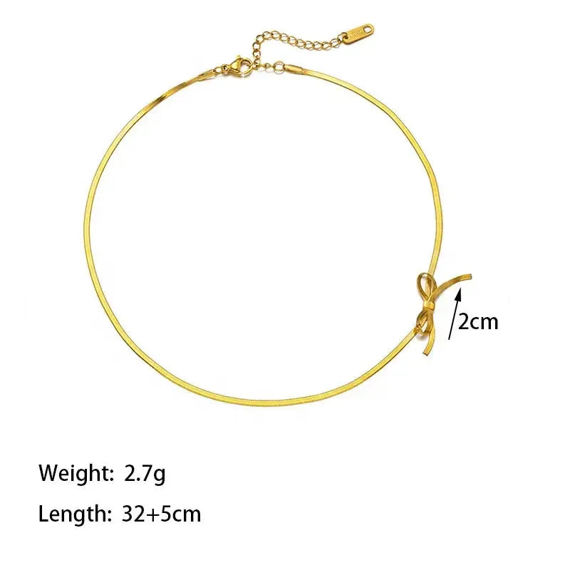Gold bow knot necklace size chart - 
Knot size- 2cm
Weight:2.7g
Length : 32+5cm