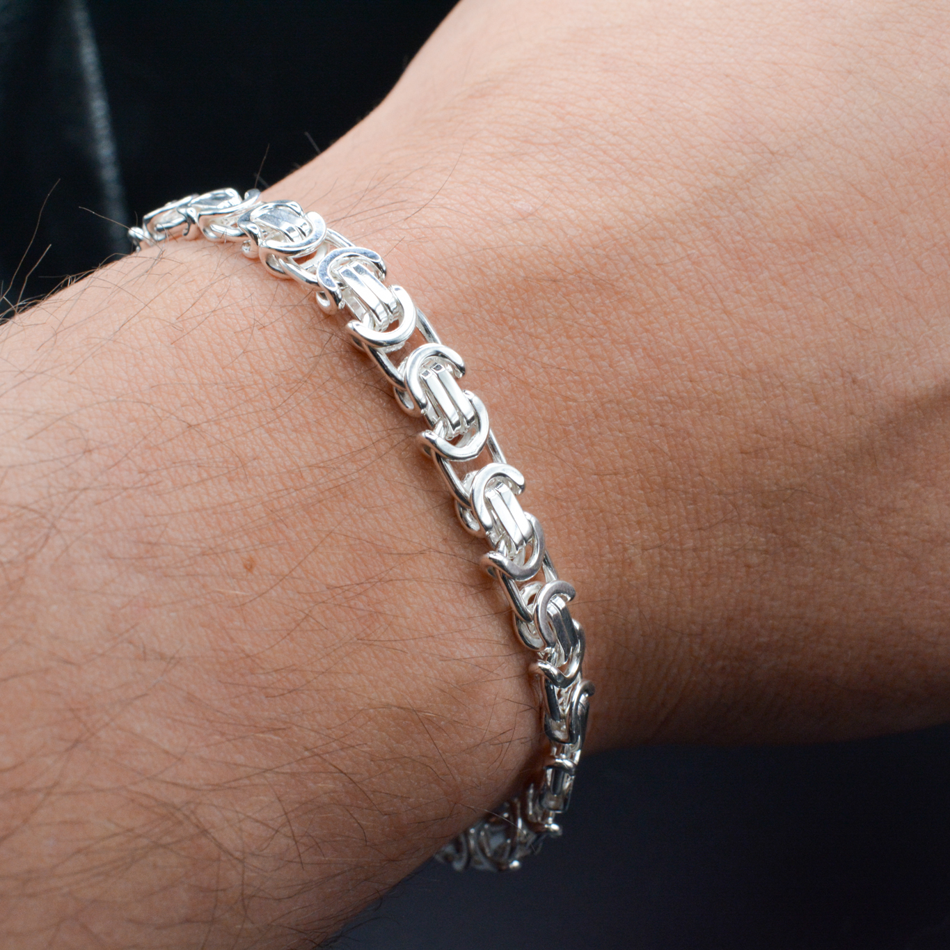 S926 Sterling Silver 7.5" Flat Byzantine Bracelet Heavy 19cm Lobster Clasp