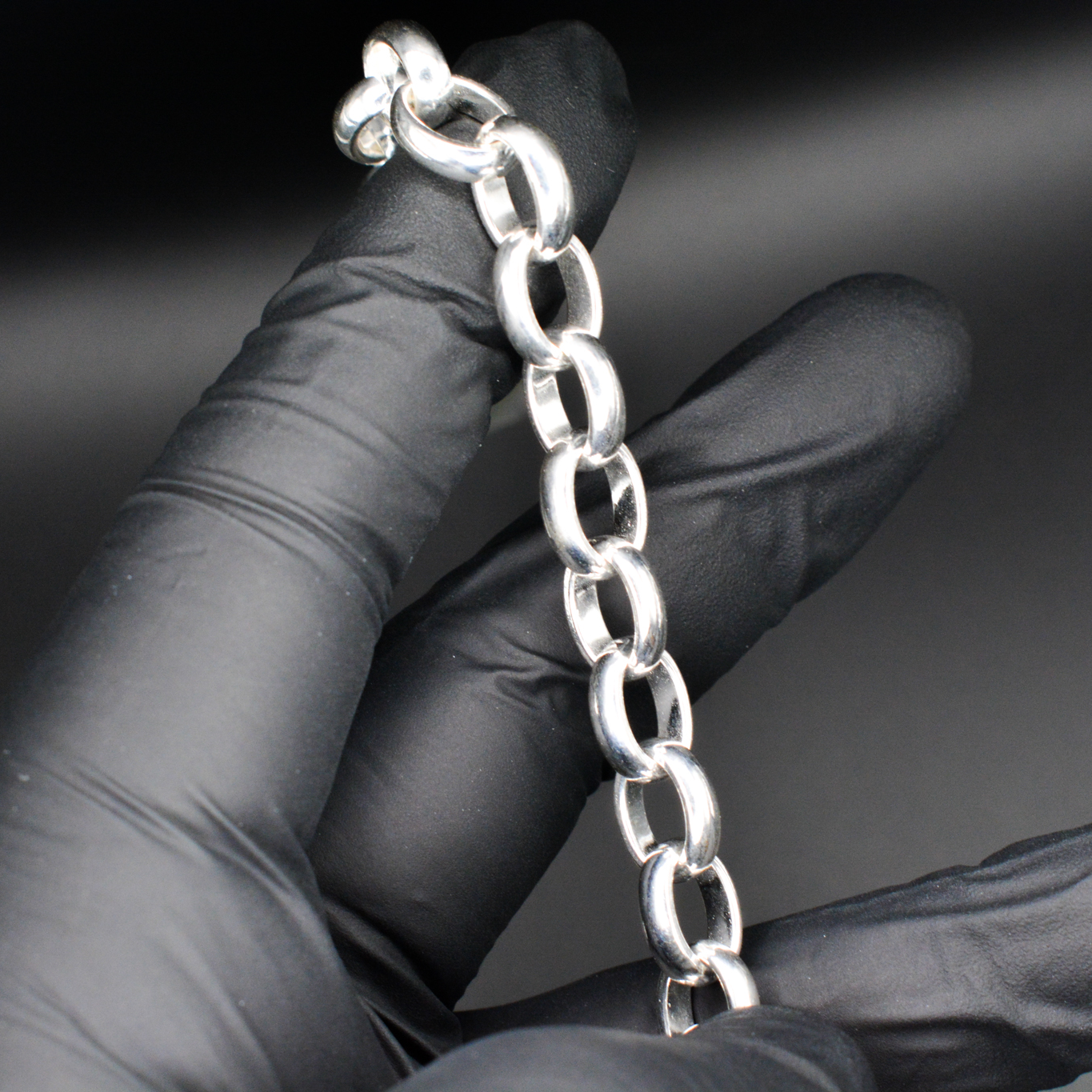 Silver 8.8mm Oval Link Belcher Bracelet T-Bar Heart 19cm Heavy Bracelet Handmade