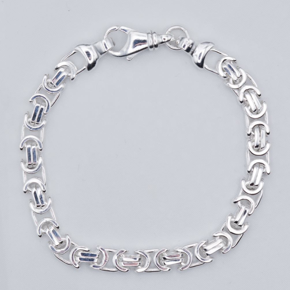 S926 Sterling Silver 7.5" Flat Byzantine Bracelet Heavy 19cm Lobster Clasp