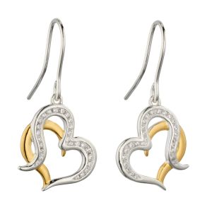 Beginnings - Sterling Silver Heart Drop Earrings with Cubic Zirconia - LumiUK