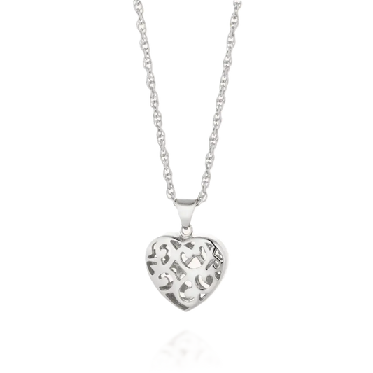 Nellou Filigree Heart Pendant Necklace – 925 Sterling Silver or 18ct Gold Plated