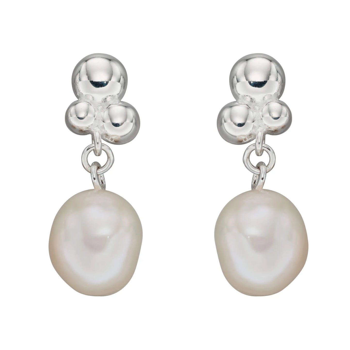 Freshwater Pearl Bubble Drop Earrings - E6091W - on white background
