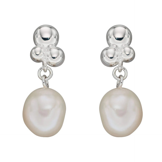 Freshwater Pearl Bubble Drop Earrings - E6091W - on white background