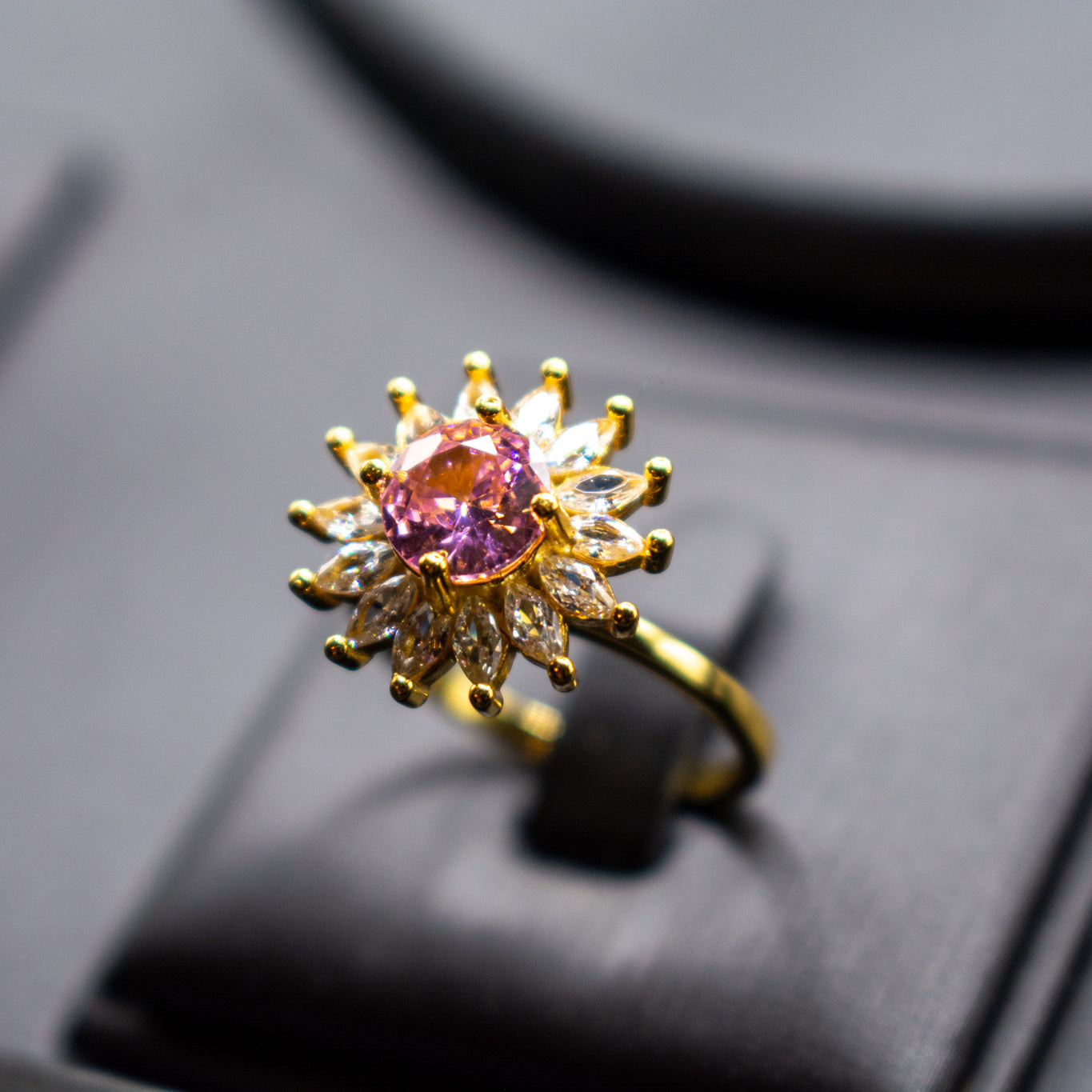 Sterling Silver Adjustable Ring – S925 Gold Plated Sunflower Ring