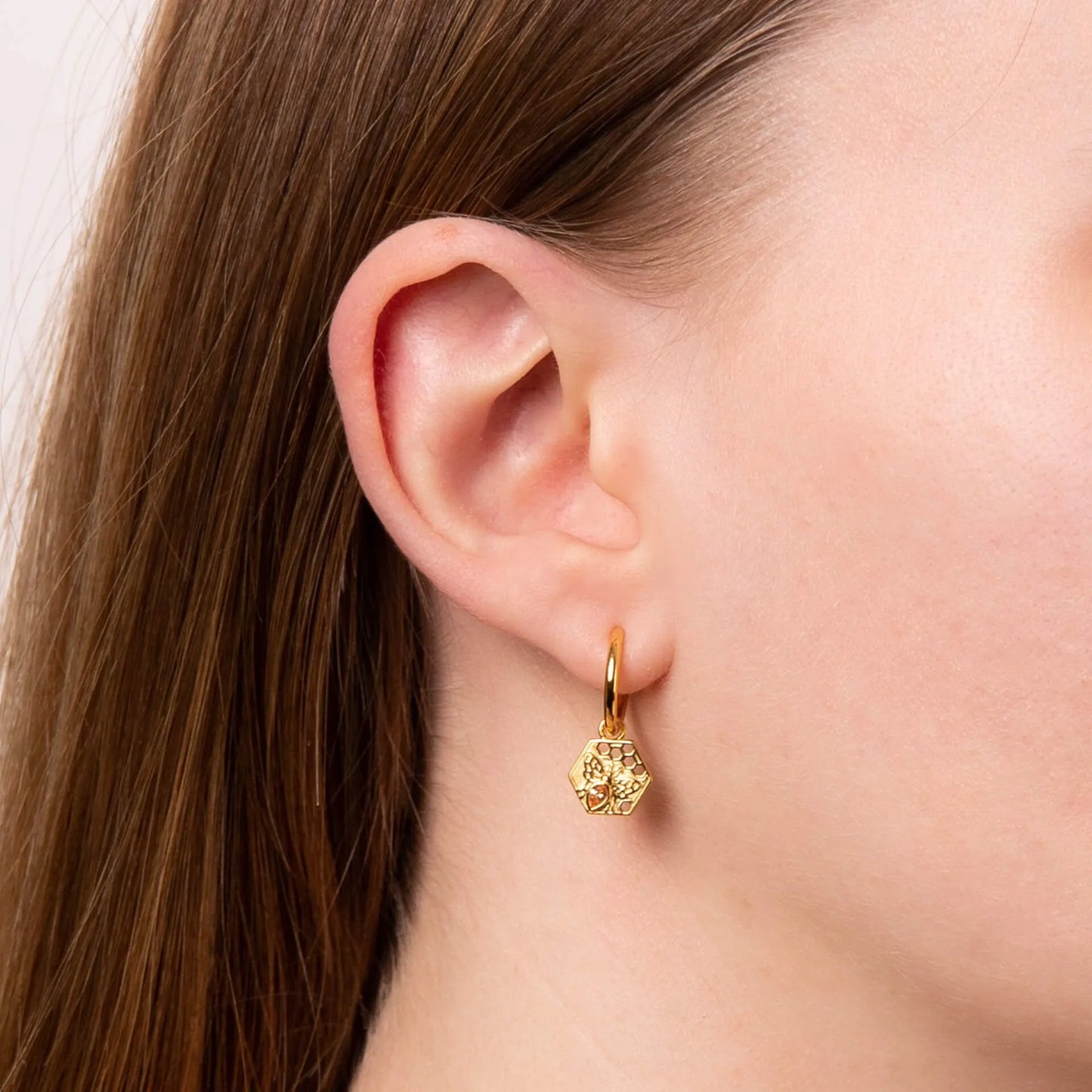 Beginnings Hexagon Bee Assembled Hoop Sterling Silver Earrings - LumiUK