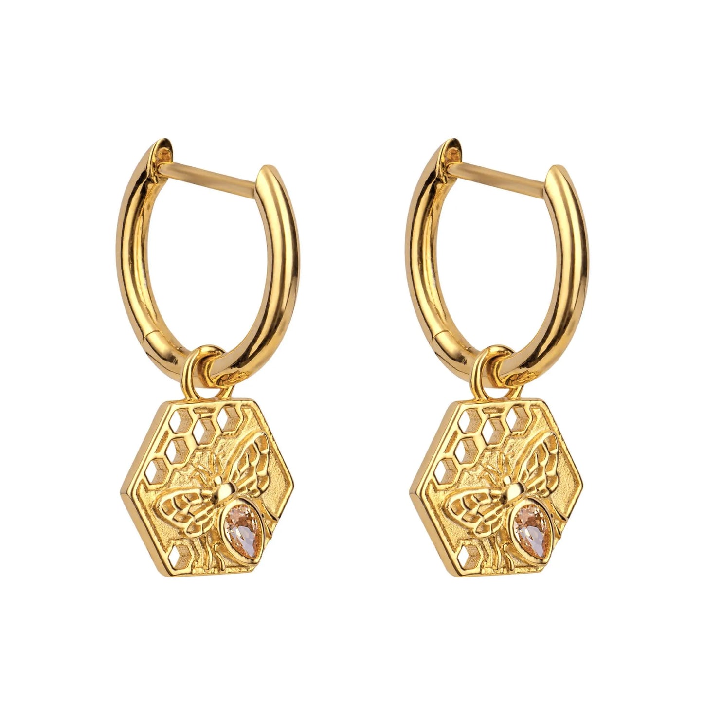 Beginnings Hexagon Bee Assembled Hoop Sterling Silver Earrings - LumiUK