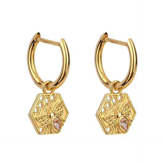 Beginnings Hexagon Bee Assembled Hoop Sterling Silver Earrings - LumiUK