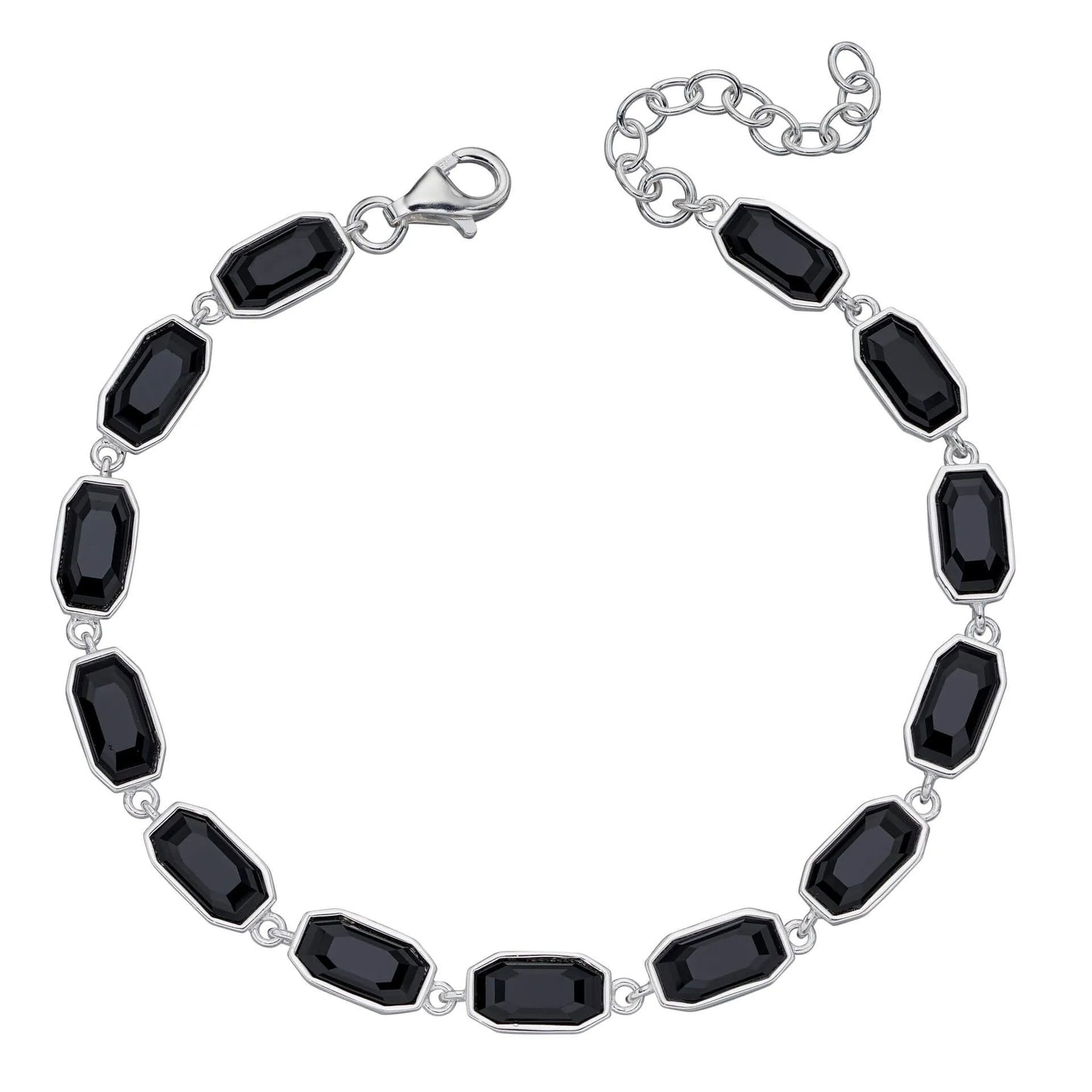 Imperial Cut Jet Coloured Crystal Tennis Bracelet-B5262B- Displayed on a white background