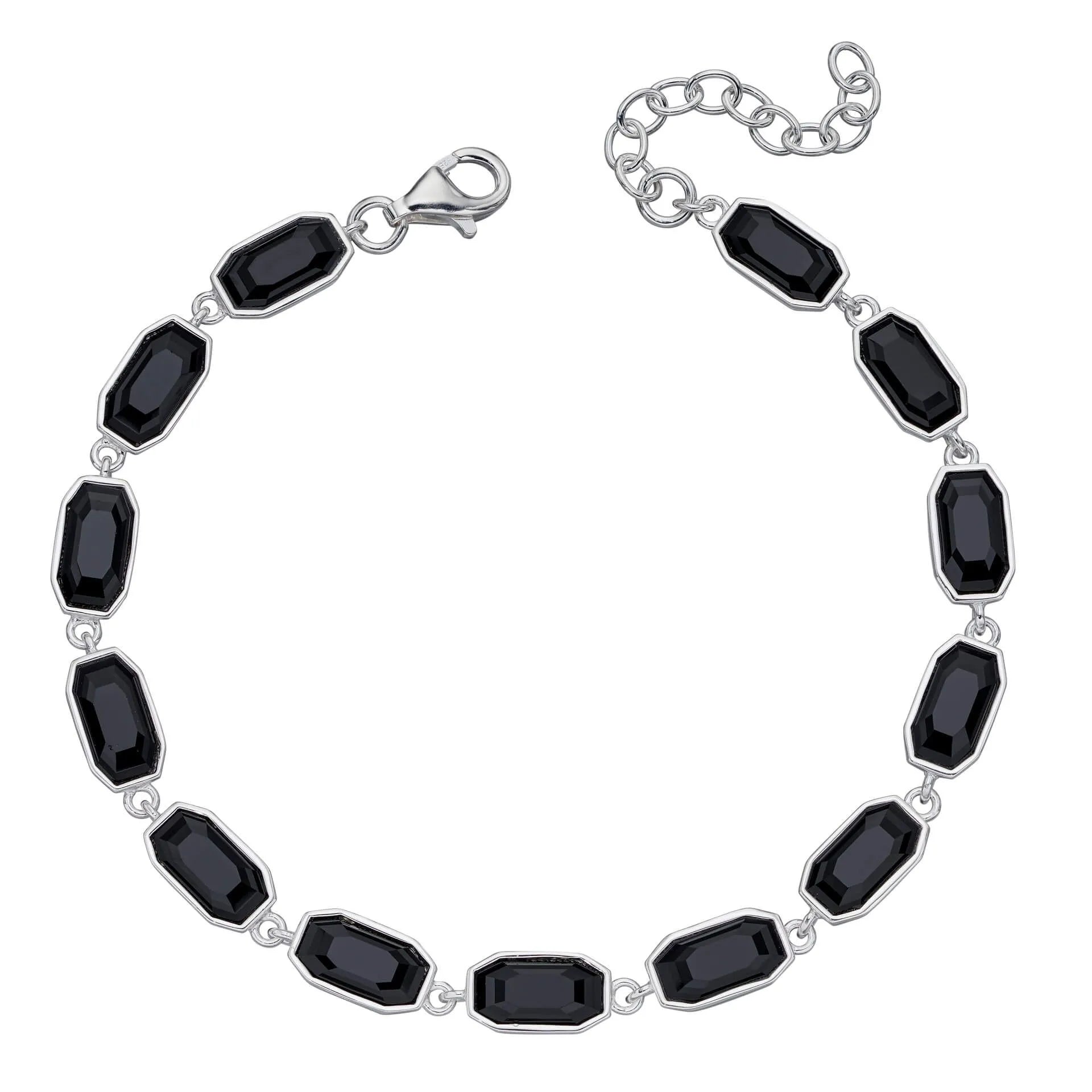 Imperial Cut Jet Coloured Crystal Tennis Bracelet-B5262B- Displayed on a white background
