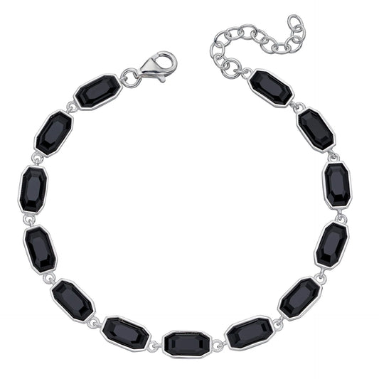 Imperial Cut Jet Coloured Crystal Tennis Bracelet-B5262B- Displayed on a white background