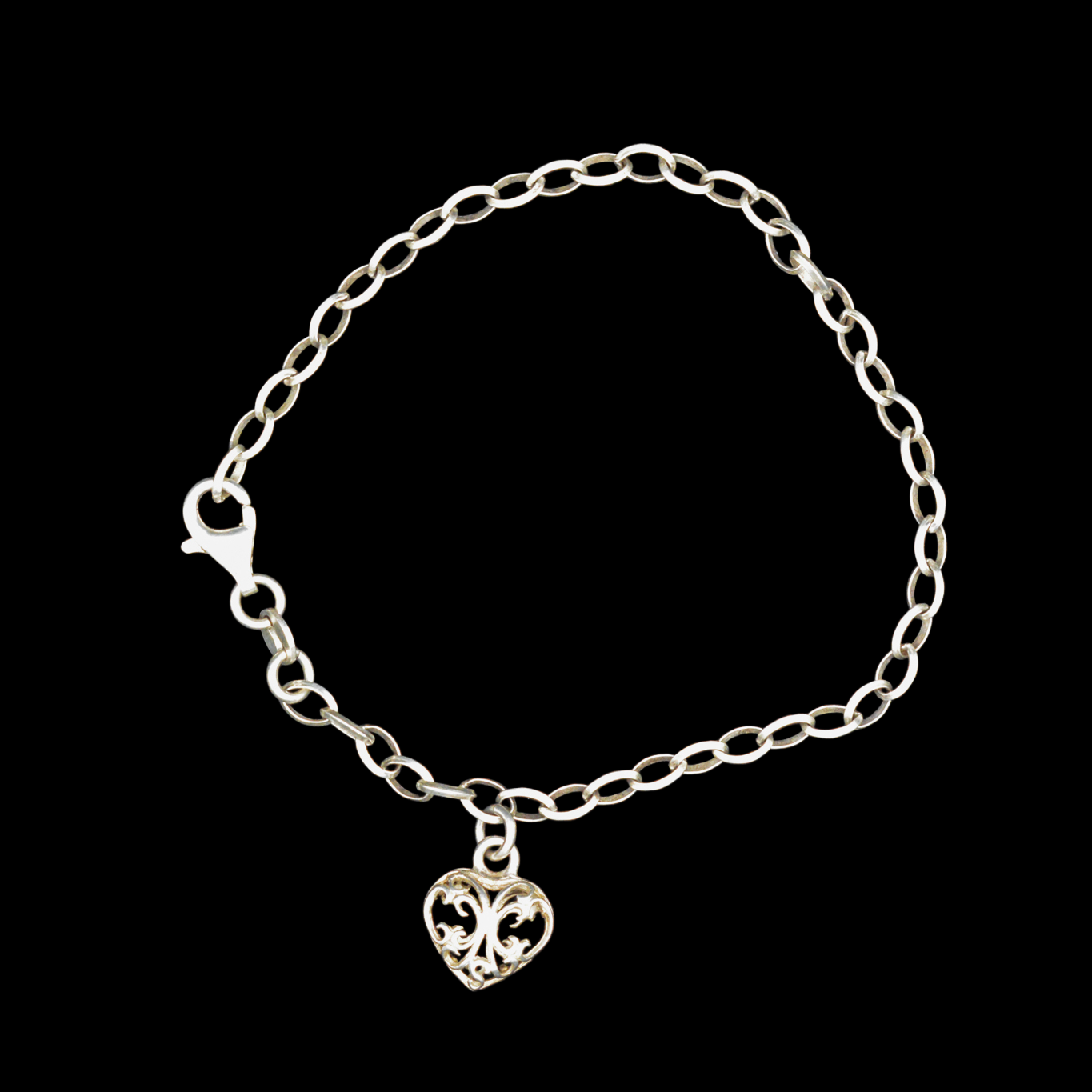 Sterling Silver Italian Belcher Bracelet with Heart Pendant