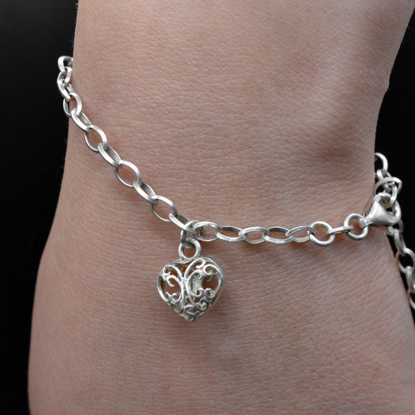Sterling Silver Italian Belcher Bracelet with Heart Pendant