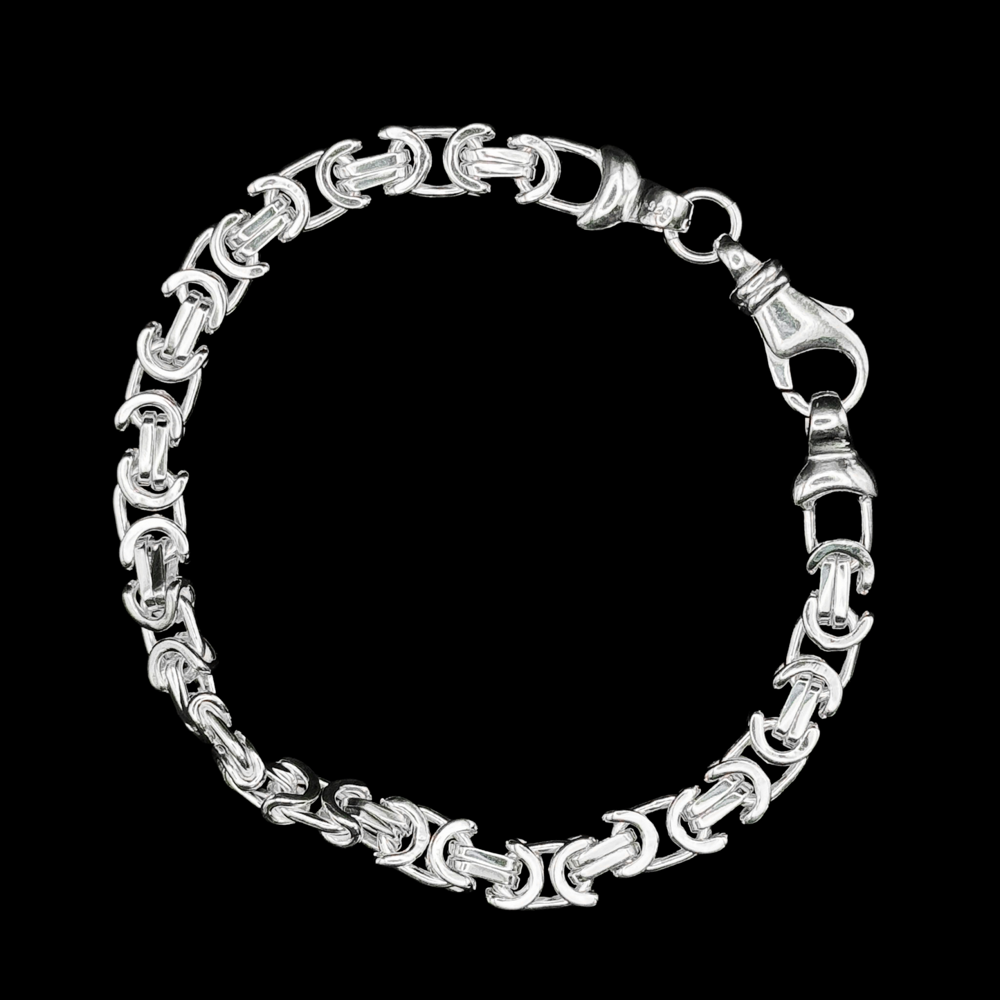 S926 Sterling Silver 7.5" Flat Byzantine Bracelet Heavy 19cm Lobster Clasp