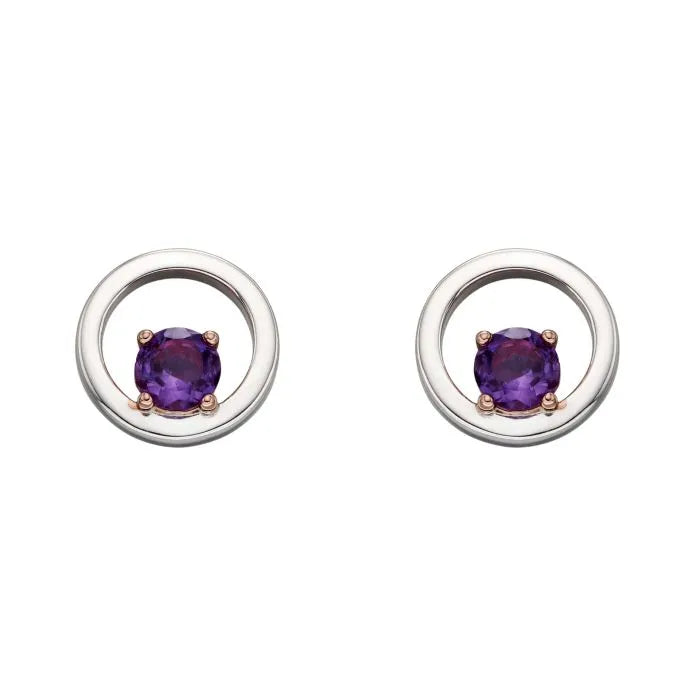 Beginnings Gecko Open Circle Sterling Silver Earrings with Purple Amethyst - LumiUK
