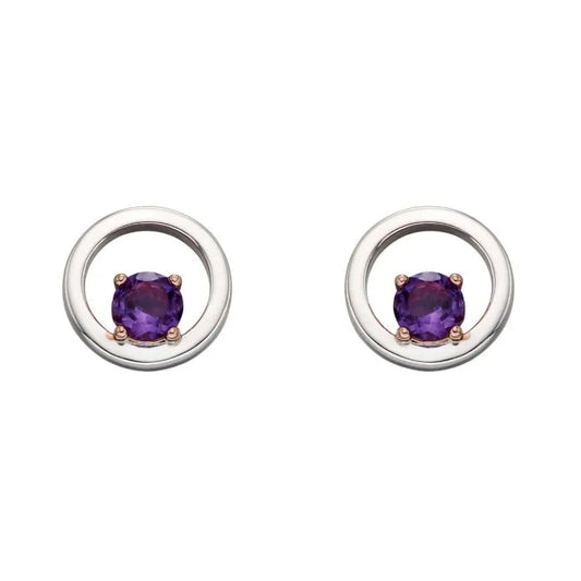 Beginnings Gecko Open Circle Sterling Silver Earrings with Purple Amethyst - LumiUK