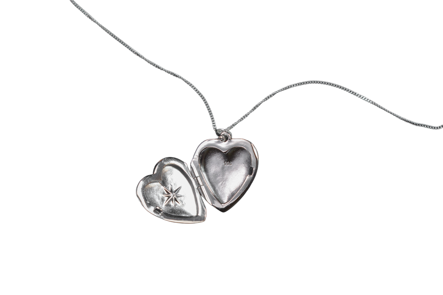 S925 Starburst Heart Locket Sterling Silver Necklace