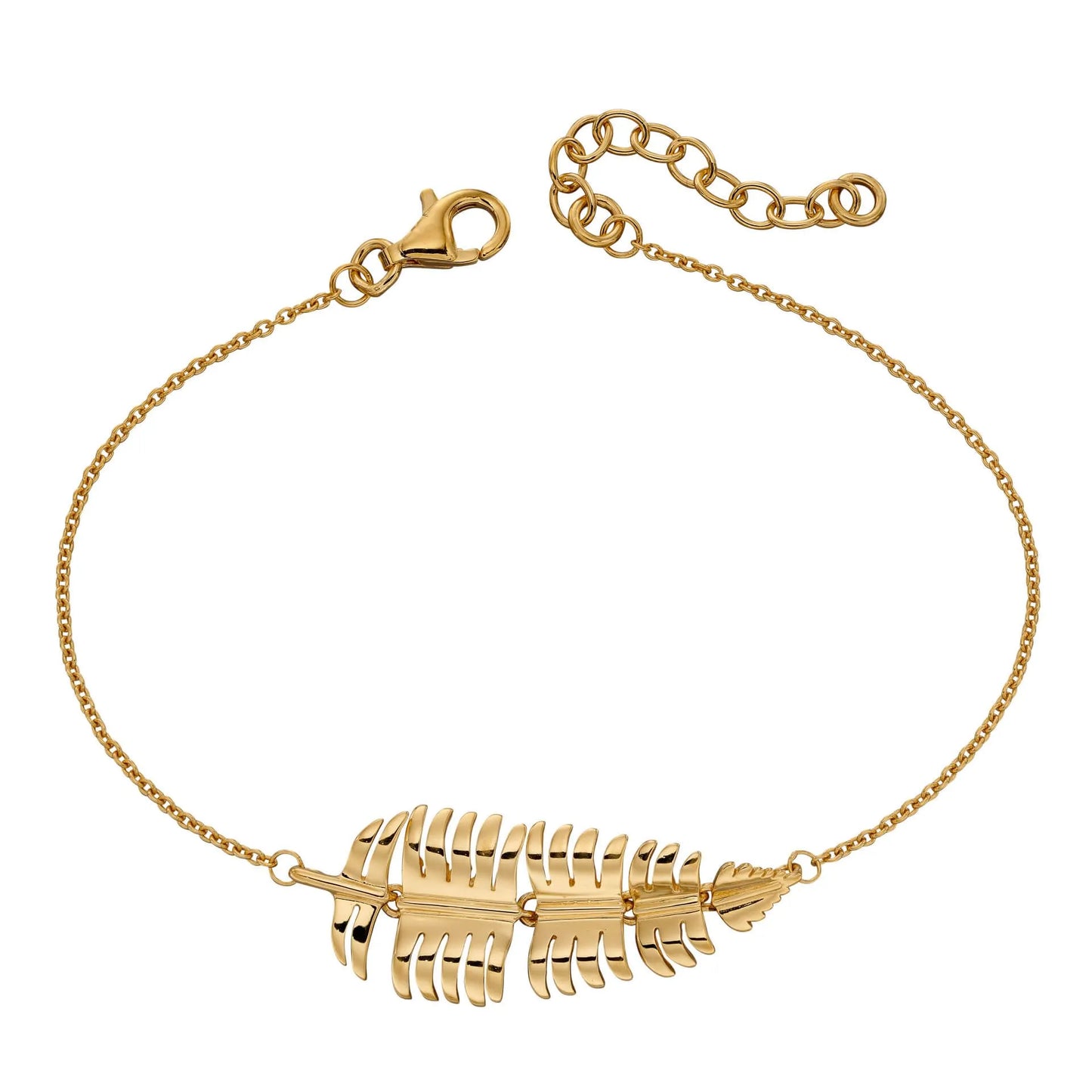 Yellow Gold Plated Palm Leaf Sterling Silver Bracelet-B5334- On a white background