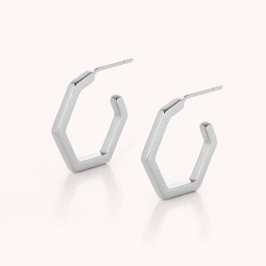Nellou Hex Hoop Earrings – Modern Hexagonal Solid Silver 18ct Gold plated