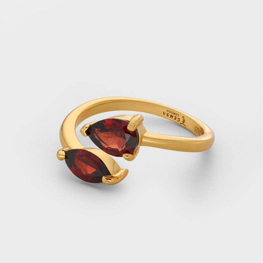 Roman Natural Garnet Marquise X Pear Adjustable Ring 18K Gold Vermeil