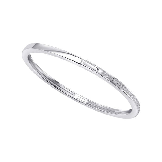 Beginnings Gecko Hinged Sterling Silver Bangle with Cubic Zirconia