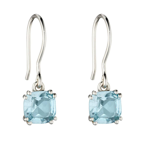 Gecko Blue Topaz Cushion Earrings - 925 Sterling Silver