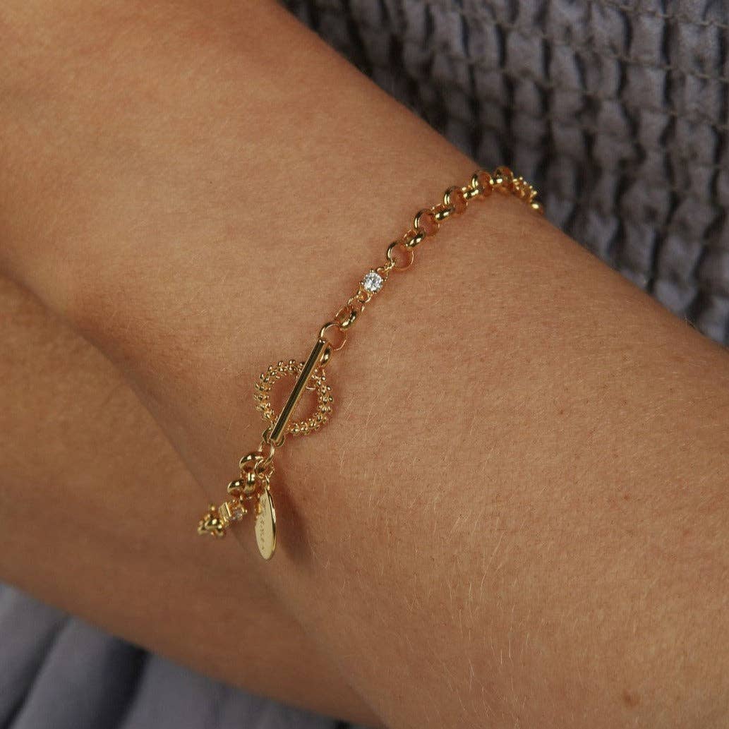 Chicago T-BAR Belcher Rolo Chain 18ct Gold Vermeil Bracelet with Zirconia