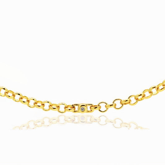 Chicago Belcher Rolo Chain 18ct Gold Vermeil Necklace with Zirconia