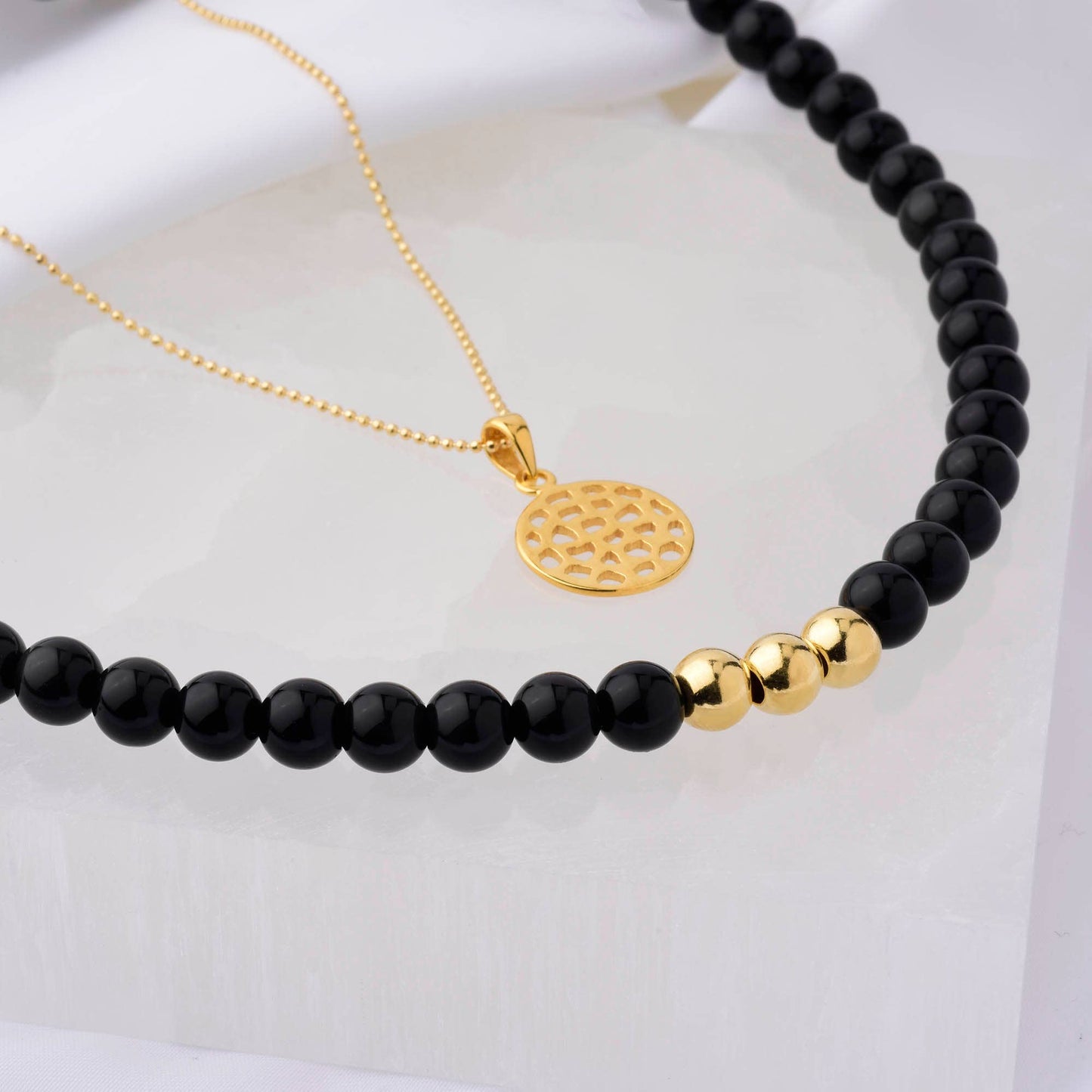 Nellou Affinity Necklace – Black Obsidian Gemstone Elegance - 925 Sterling Silver