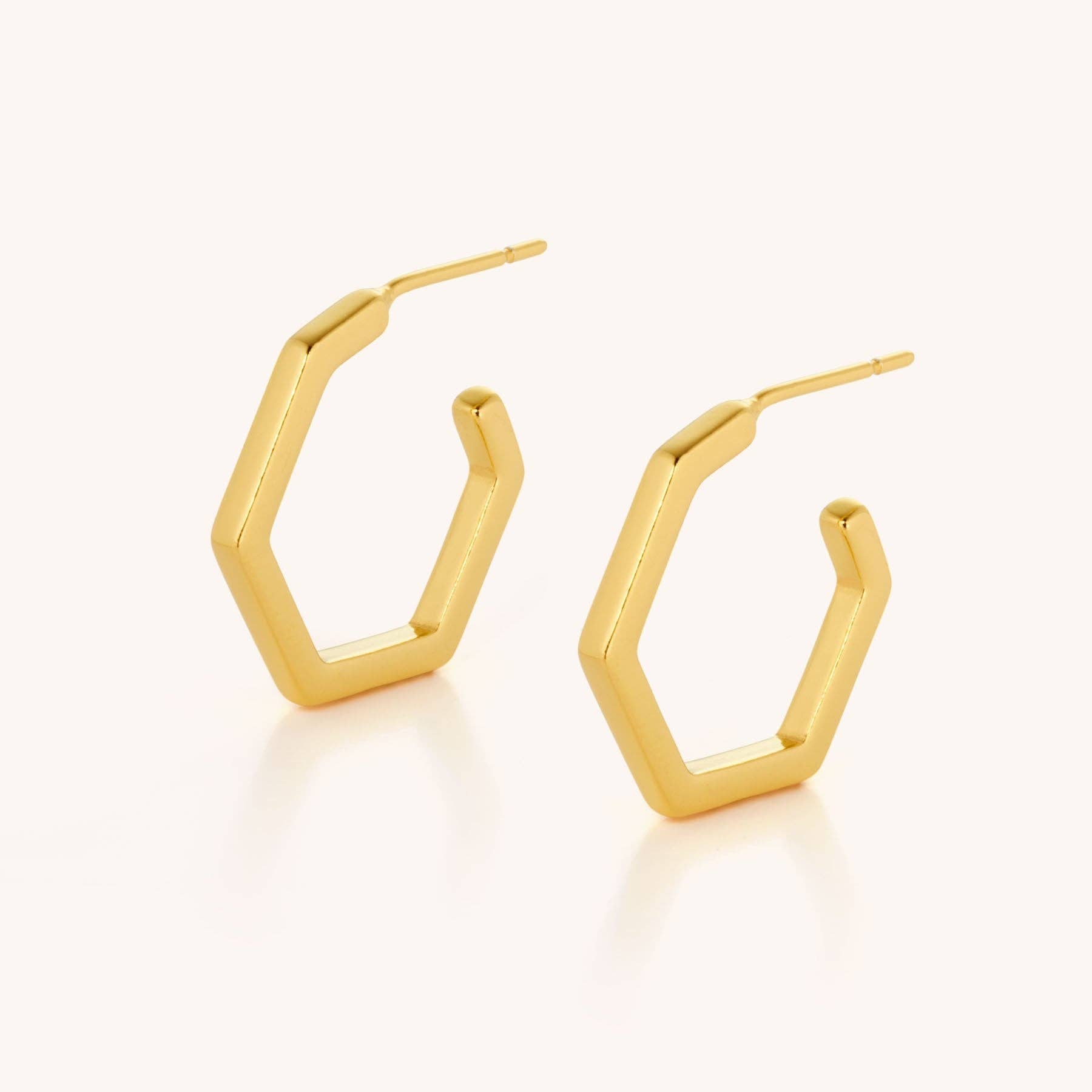 Nellou Hex Hoop Earrings – Modern Hexagonal Solid Silver 18ct Gold plated